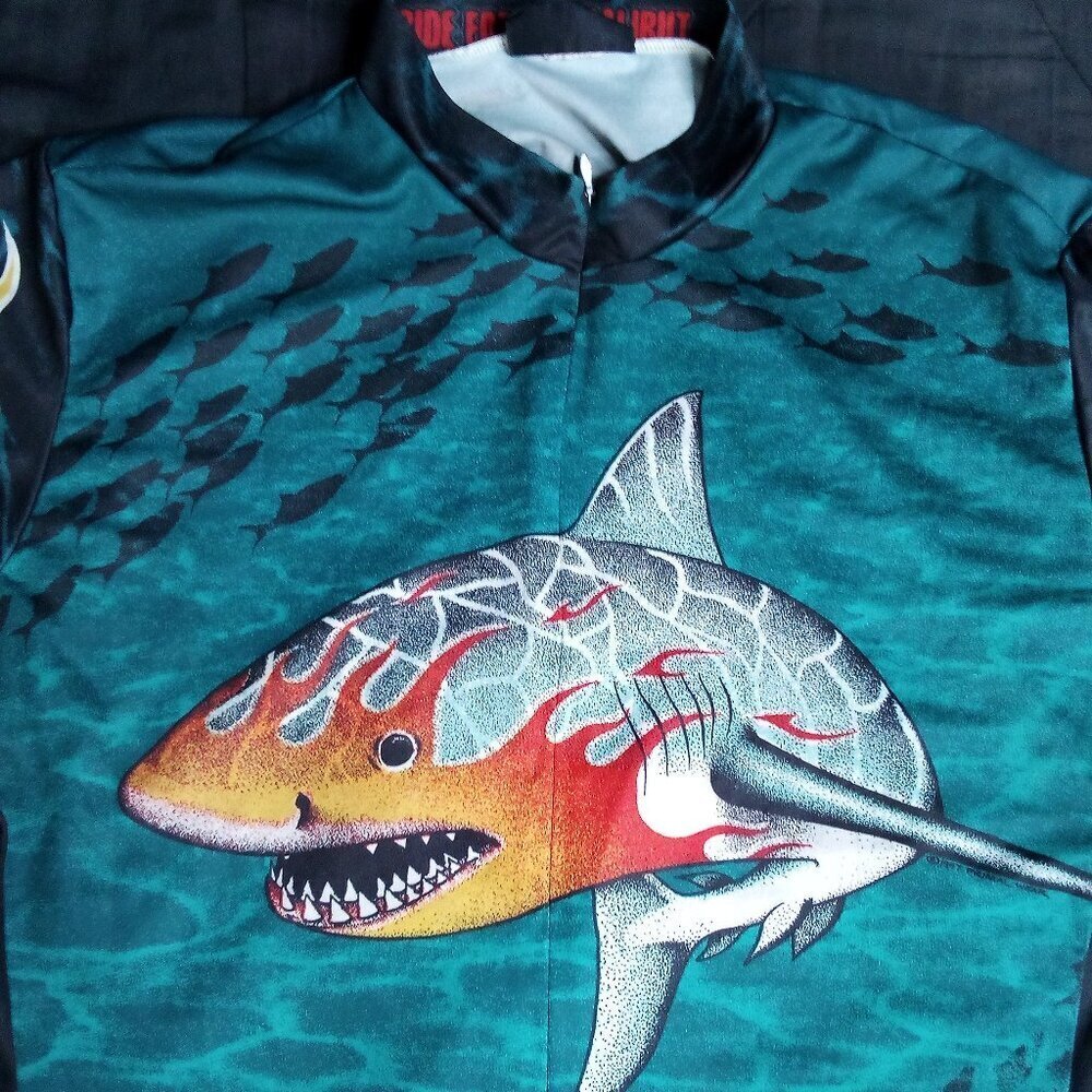 Vintage Primal Wear Shark Fire Flames Cycling Jersey